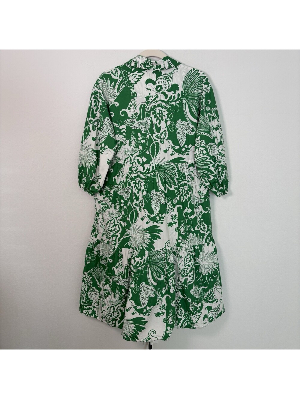 Anthropologie Maeve The Bettina Tiered Shirt Dress Green Floral Sz Small Petite - Picture 4 of 7
